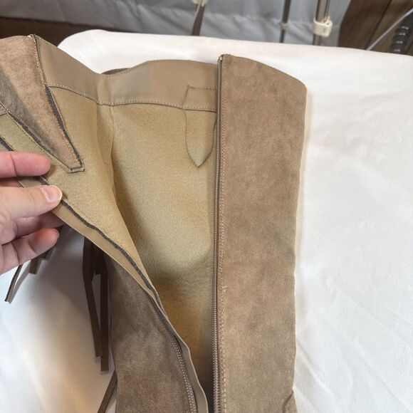 Pierre Dumas Light Brown Knee High Boots With Fringe Size 7 1/2 Medium Preowned - Picture 14 of 16